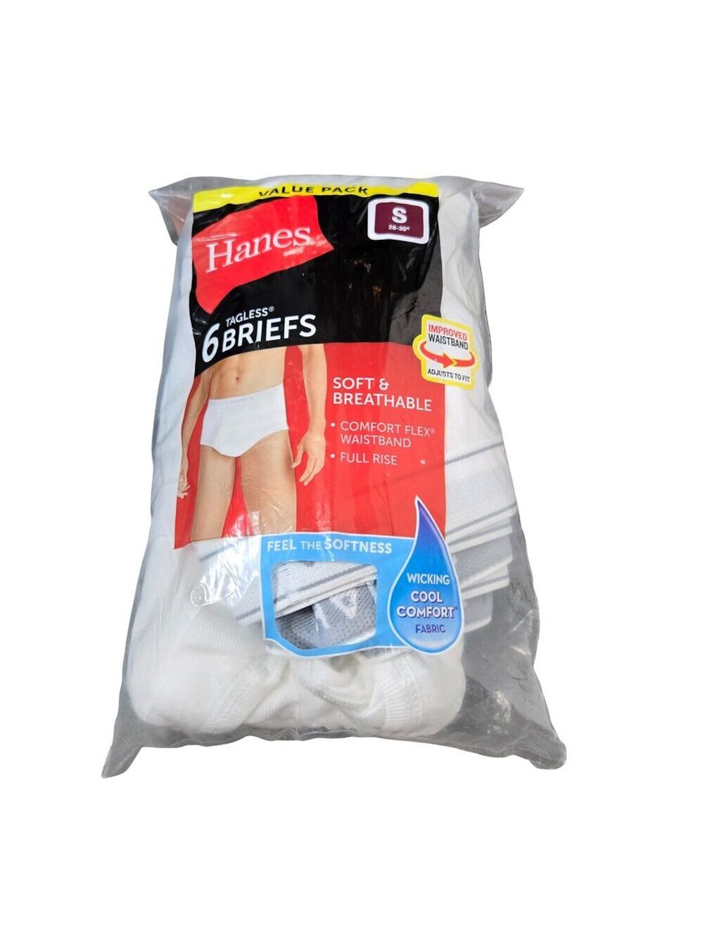 NWT | Hanes 6 Pack White Full Rise Cotton Briefs Tagless Value Pack | Small